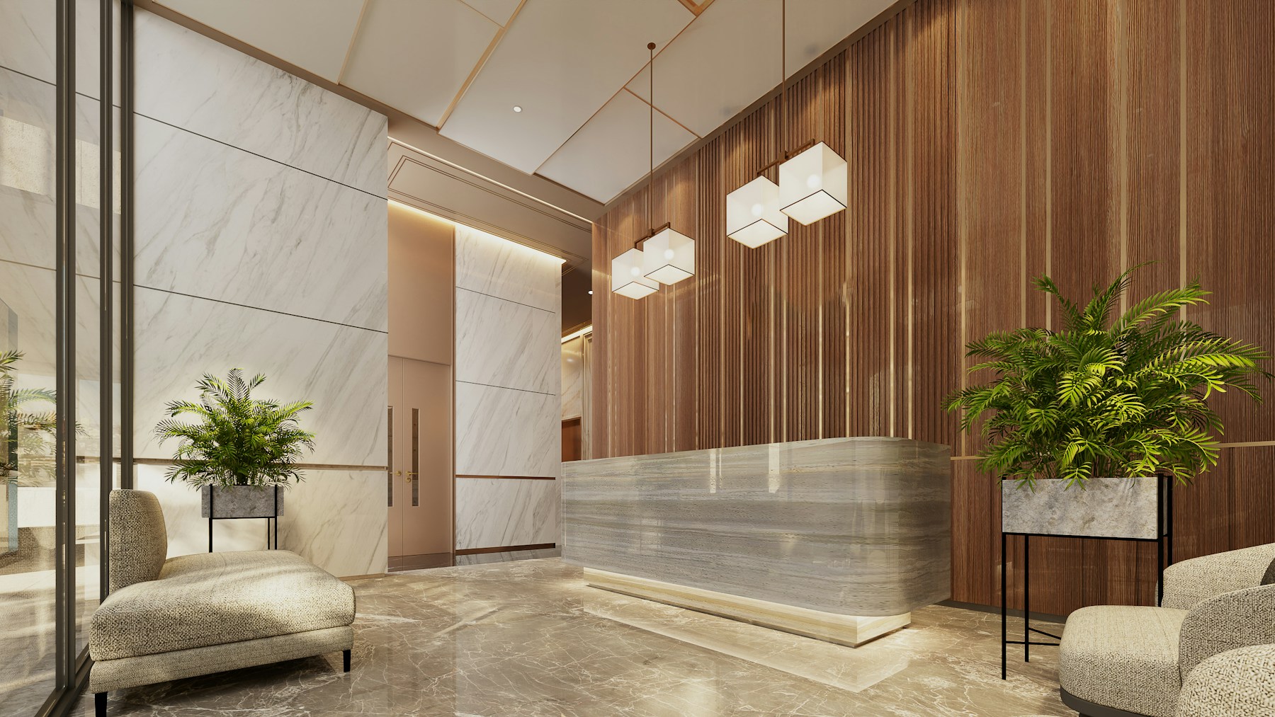 Modern hotel lobby to illustrate a booking portal
