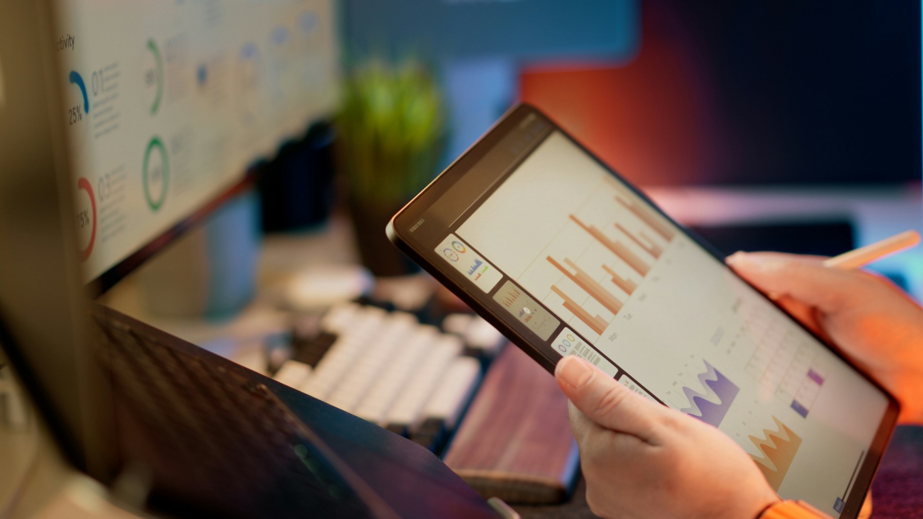 Tablet with analytics data to illustrate QHSE dashboards